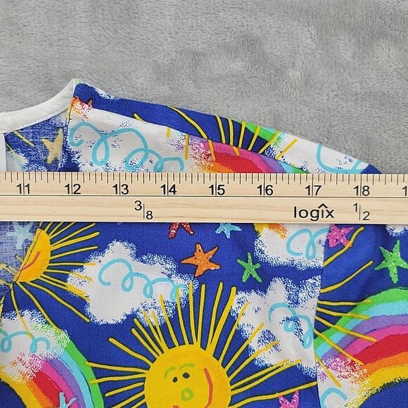 Peaches Uniforms Womens Scrub Top Size XL Sun Rainbow Clouds 100% Cotton - Picture 7 of 9